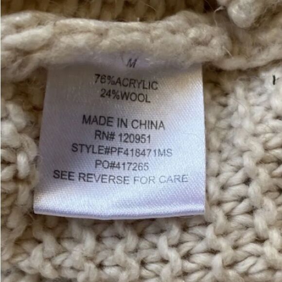 Pink Rose Women Cable Knit Pullover Sweater V-Neck Size Medium Beige Wool - Picture 5 of 7